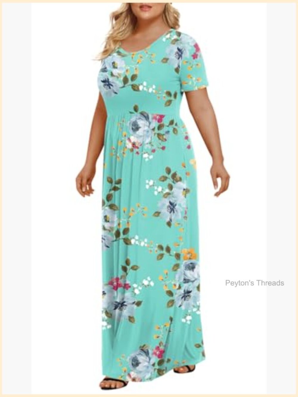Plus Size Maxi Dress with Pockets Short Sleeve Summer Casual - Picture 2 of 7